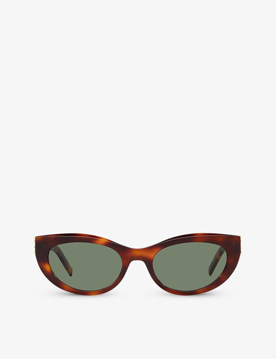 Shop Saint Laurent Womens Brown Slm115 Cat-eye Tortoiseshell Acetate Sunglasses