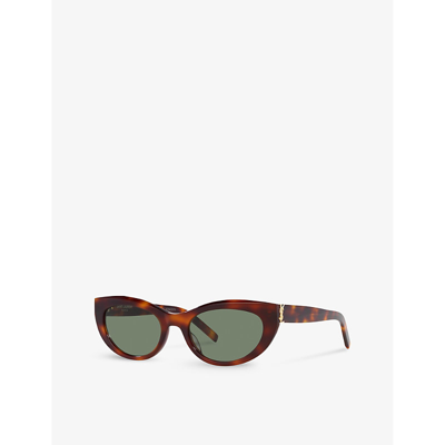 Shop Saint Laurent Women's Brown Slm115 Cat-eye Tortoiseshell Acetate Sunglasses