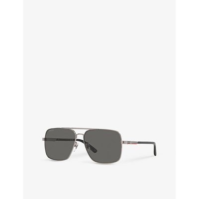 Gucci Womens Silver Gc002048 Gg1289s Rectangle-frame Metal Sunglasses In Silver