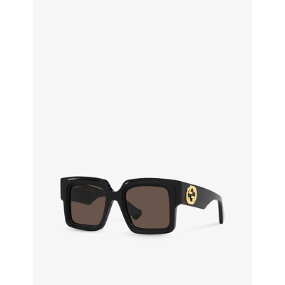 Gucci Womens Black Gc002054 Gg1307s Rectangle-frame Acetate Sunglasses In Black