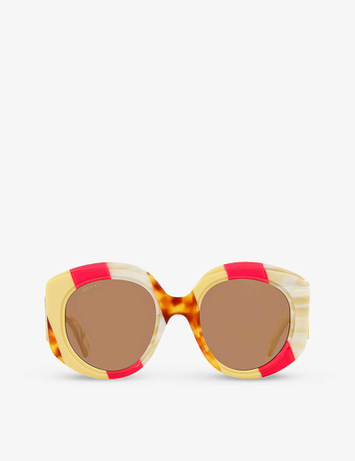 Shop Gucci Women's Brown Gc002055 Gg1308s Round-frame Acetate Sunglasses