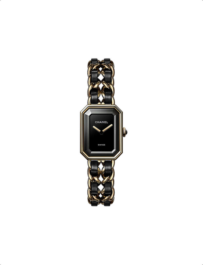 Pre-owned Chanel Black H6951 Première Édition Originale 18ct Yellow-gold, Steel And Leather Quartz Watch Xl