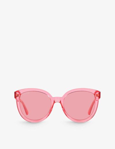 Shop Gucci Women's Pink Gg1315s Round-frame Acetate Sunglasses