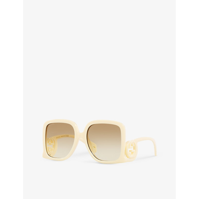 Shop Gucci Women's White Gc002056 Gg1326s Rectangle-frame Acetate Sunglasses