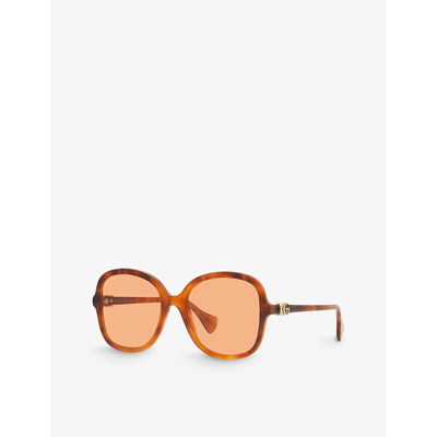 Shop Gucci Women's Gg1178s Butterfly-shape Tortoiseshell Acetate Sunglasses