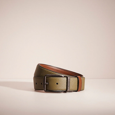Shop Coach Restored Harness Buckle Cut To Size Reversible Belt, 38mm In Army Green/saddle
