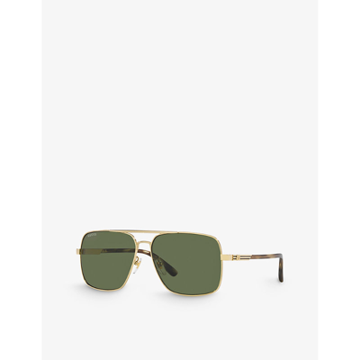 Shop Gucci Women's Gold Gc002048 Gg1289s Rectangle-frame Metal Sunglasses