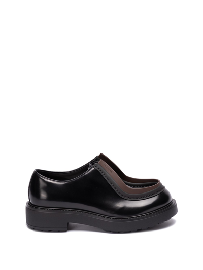 Shop Prada Brushed Leather Lace-up Shoes In Black  