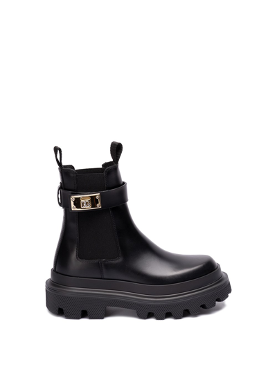 Shop Dolce & Gabbana Brushed Leather Ankle Boots In Black  
