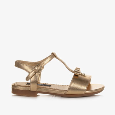 Shop Dolce & Gabbana Girls Gold Metallic Leather Sandals