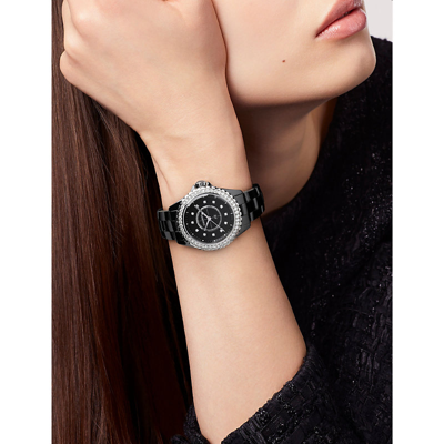 Pre-owned Chanel Black H6419 J12 Steel, Ceramic And 1.21ct Diamond Quartz Watch