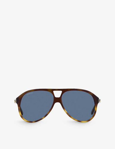 Shop Gucci Women's Brown Gg1286s Aviator-frame Tortoiseshell Acetate Sunglasses