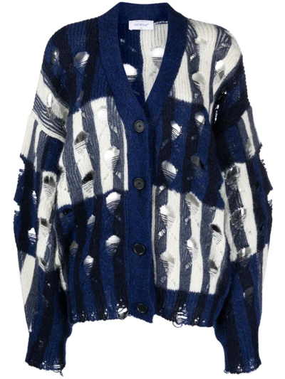 Shop Off-white `shibori` Distressed Cardigan In Blue