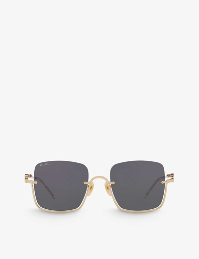 Shop Gucci Women's Gold Gc002043 Gg1279s Rectangle-frame Metal Sunglasses