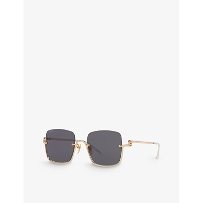 Shop Gucci Women's Gold Gc002043 Gg1279s Rectangle-frame Metal Sunglasses