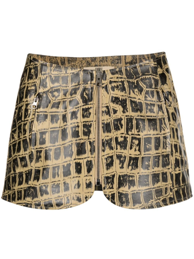 Shop Knwls Neutral Scythe Crocodile-print Mini Skirt In Neutrals