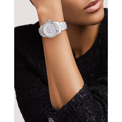 Pre-owned Chanel White H6418 J12 Steel, Ceramic And 1.21ct Diamond Quartz Watch