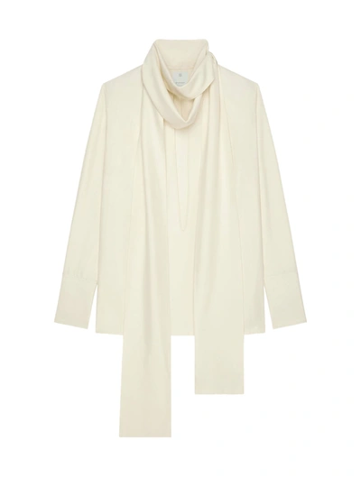 Shop Givenchy Blouse In Silk With Long Lavalliere In Nude & Neutrals