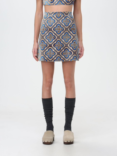 Shop Etro Velvet Skirt With Jacquard In Blue