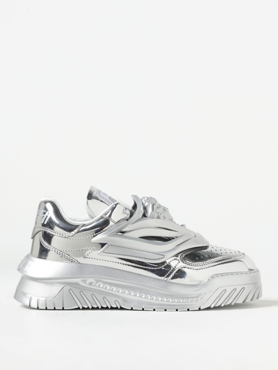 Shop Versace Odyssey Sneakers In Patent Leather In Silver