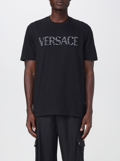 Shop Versace Cotton T-shirt With Print In Black