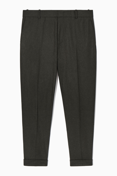 Shop Cos Turn-up Tapered Wool Pants In Green