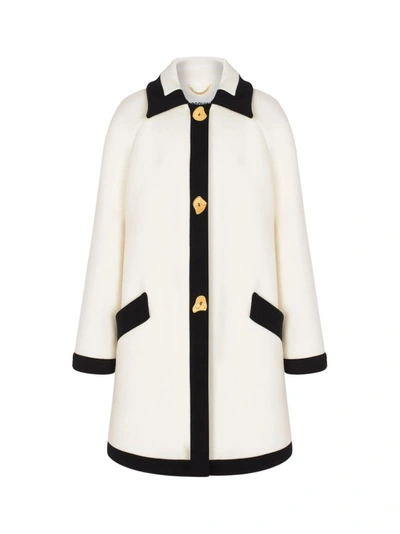 Shop Moschino White Contrasting Collar Coat
