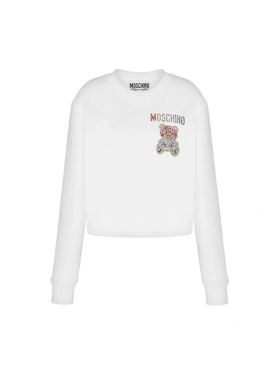 Shop Moschino White Organic Cotton Sweatshirt