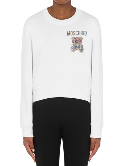 Shop Moschino White Organic Cotton Sweatshirt