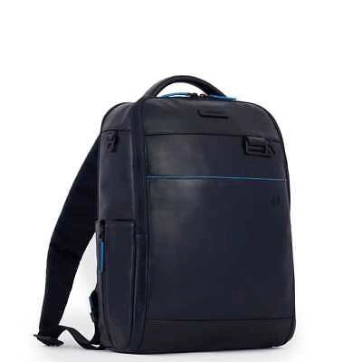 Pre-owned Piquadro Fashion Backpack  Blue Square Revamp Blue Leather - Ca6289b2v-blu