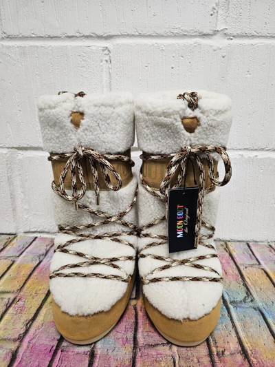 Pre-owned Moon Boot Lab69 Icon Cream Shearling Uk 6/7.5 Men's Rrp £ 455 Whisky / Off White