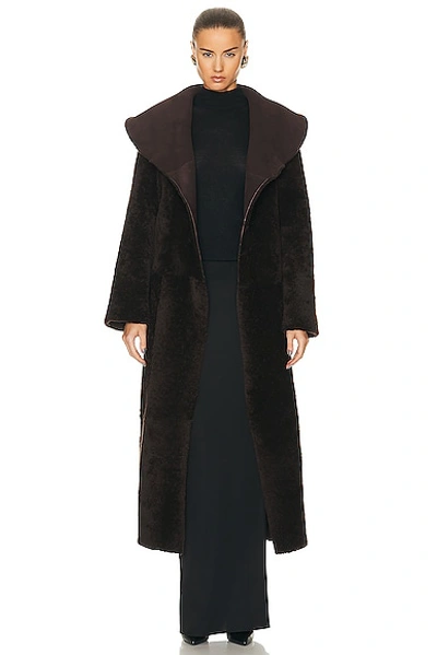 Shop Nour Hammour Agnes Ankle Length Reversible Shearling Coat In Dark Chocolate