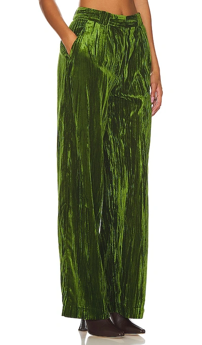 Shop Nbd Crinkled Velvet Pleated Trousers In Juniper Green