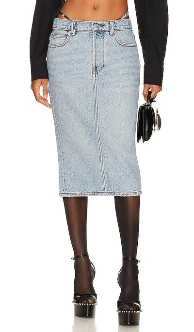 Shop Alexander Wang Midi Skirt With Diamante Charm Thong Straps In Vintage Faded Indigo