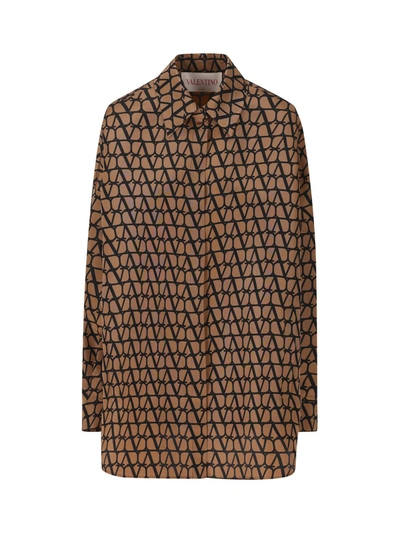 Shop Valentino Silk Overshirt In Brown