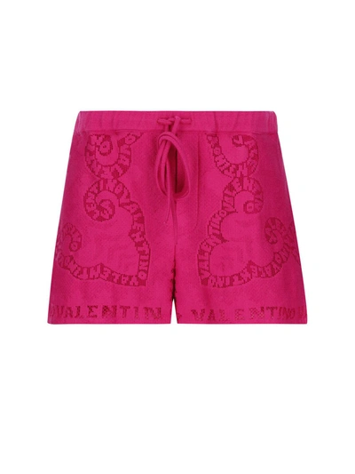 Shop Valentino Shorts  In Cotton Lace In Fuchsia