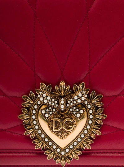 Shop Dolce & Gabbana 'devotion' Big Red Shiulder Bag With Heart Jewel Detail In Matelassé Leather Woman