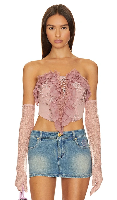 Shop Nana Jacqueline Monica Lace Top With Gloves In Pink