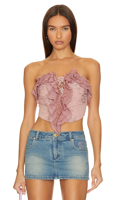 Shop Nana Jacqueline Monica Lace Top With Gloves In Pink