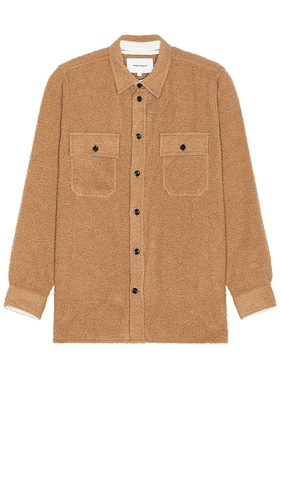 Shop Norse Projects Silas Textured Cotton Wool Overshirt In Tan