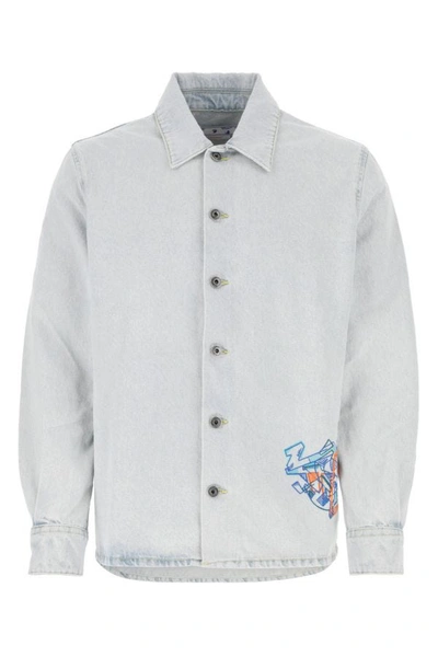 Shop Off-white Off White Man Denim Shirt In Blue