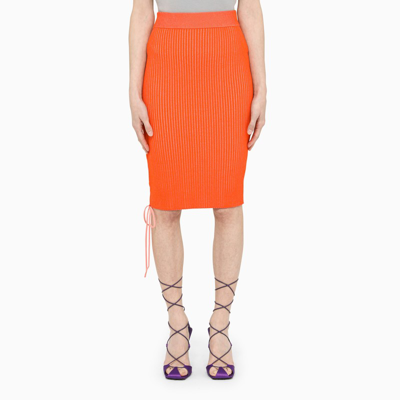 Shop Off-white ™ Coral Ribbed Pencil Skirt Women In Red