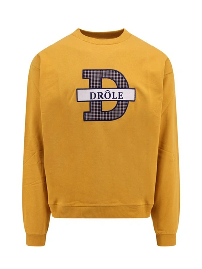 Shop Drôle De Monsieur Cotton Sweatshirt With Frontal Monogram In Yellow