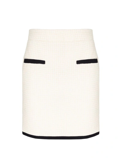 Shop Mvp Wardrobe Wool Blend Skirt With Contrasting Profiles In White