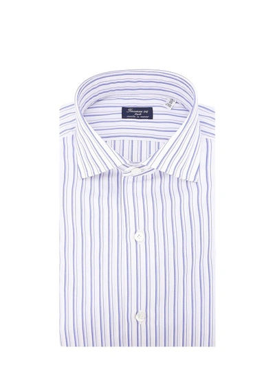 Shop Finamore Cotton Shirt With Striped Motif In White