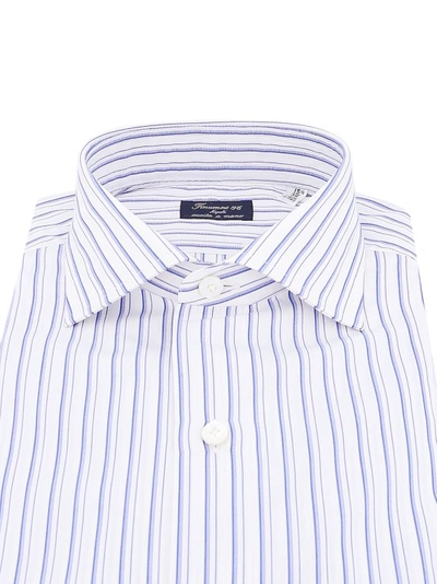 Shop Finamore Cotton Shirt With Striped Motif In White