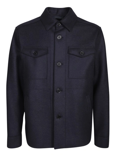 Shop Harris Wharf London Blue Button-down Shirt Jacket In Black