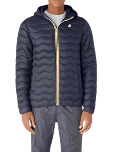 Shop K-way Blue Quilted Hooded Jacket In Black