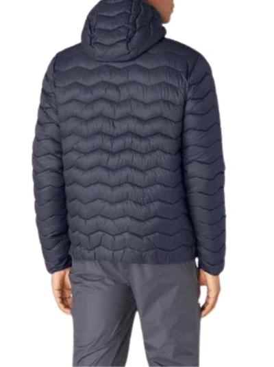 Shop K-way Blue Quilted Hooded Jacket In Black