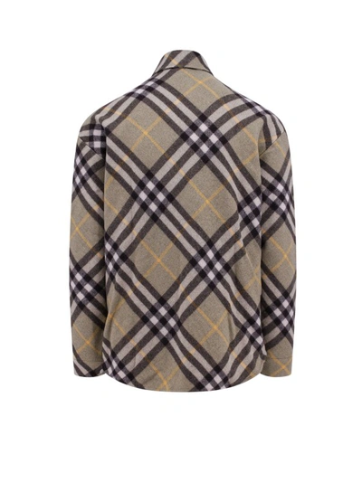 Shop Burberry Wool Blend Shirt With Check Motif In Grey